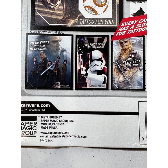 Paper Magic Group Disney Star Wars The Last Jedi Finn 32 Valentines Tattoo Cards - Picture 3 of 4